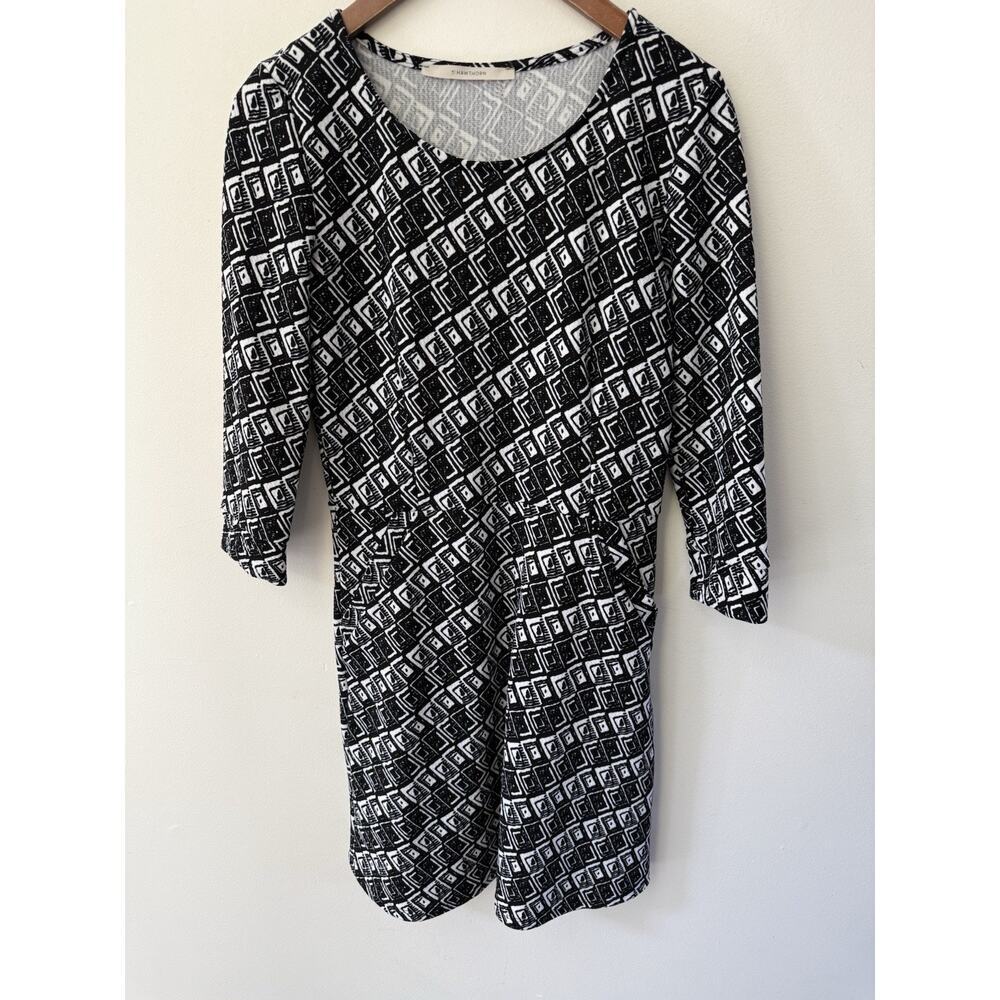 41 Hawthorn Sheath Dress Womenโs Black White Geometric Print Stretch Career